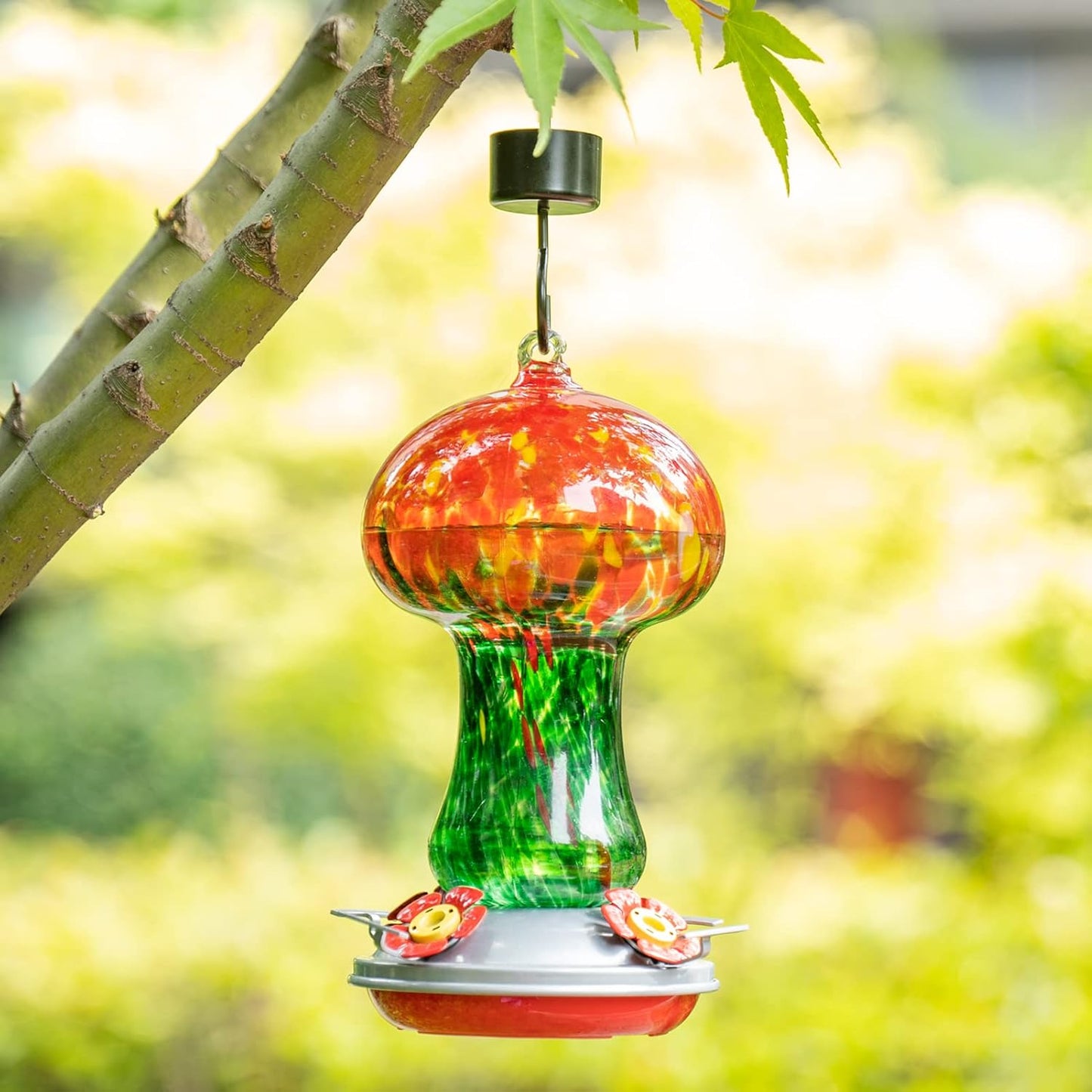 Hummingbird Feeders for Outdoors, 28OZ Hand Blown Glass Hummingbird Feeder for Outside Gift