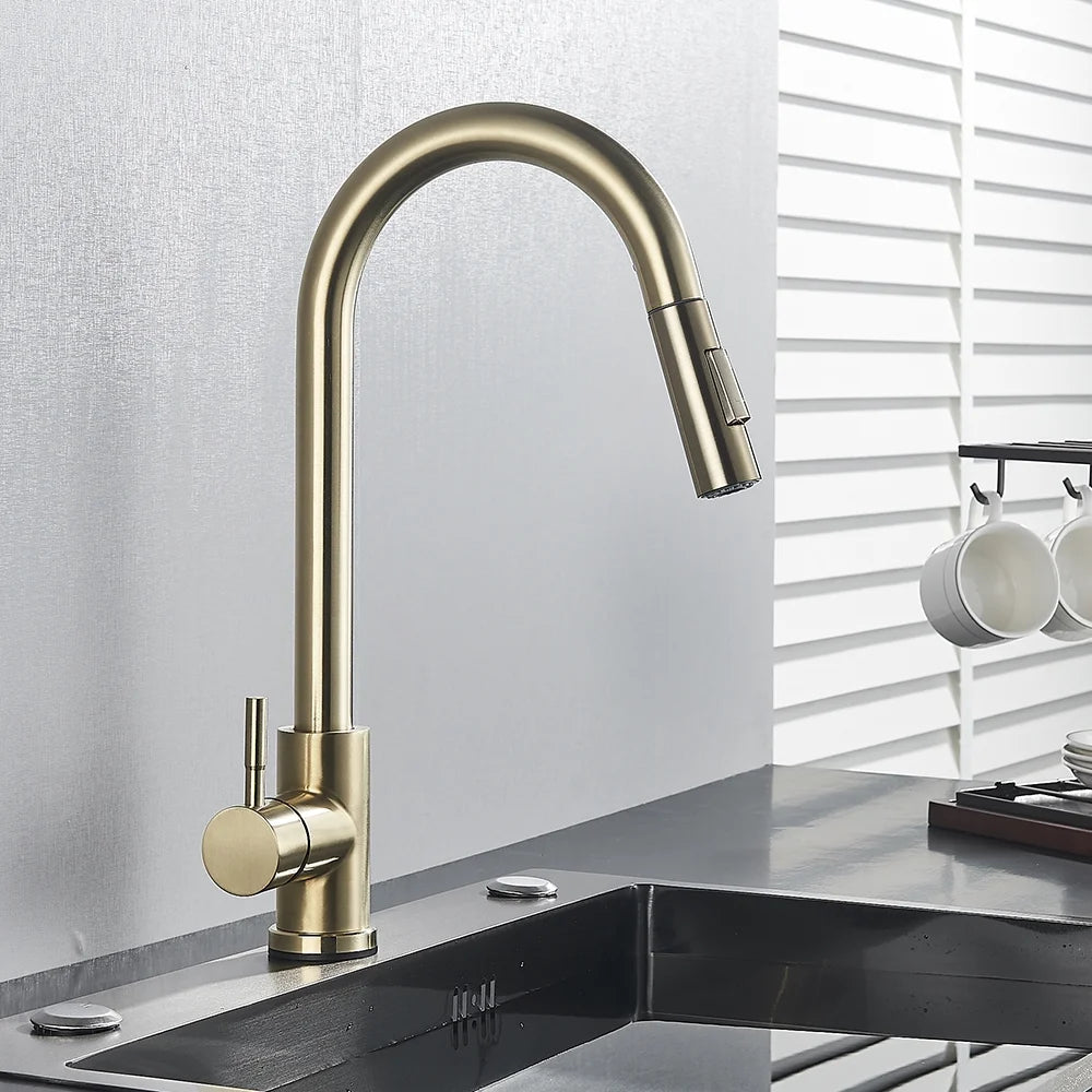 Brushed Gold Kitchen Faucet Sensitive Touch Control Sink Faucet