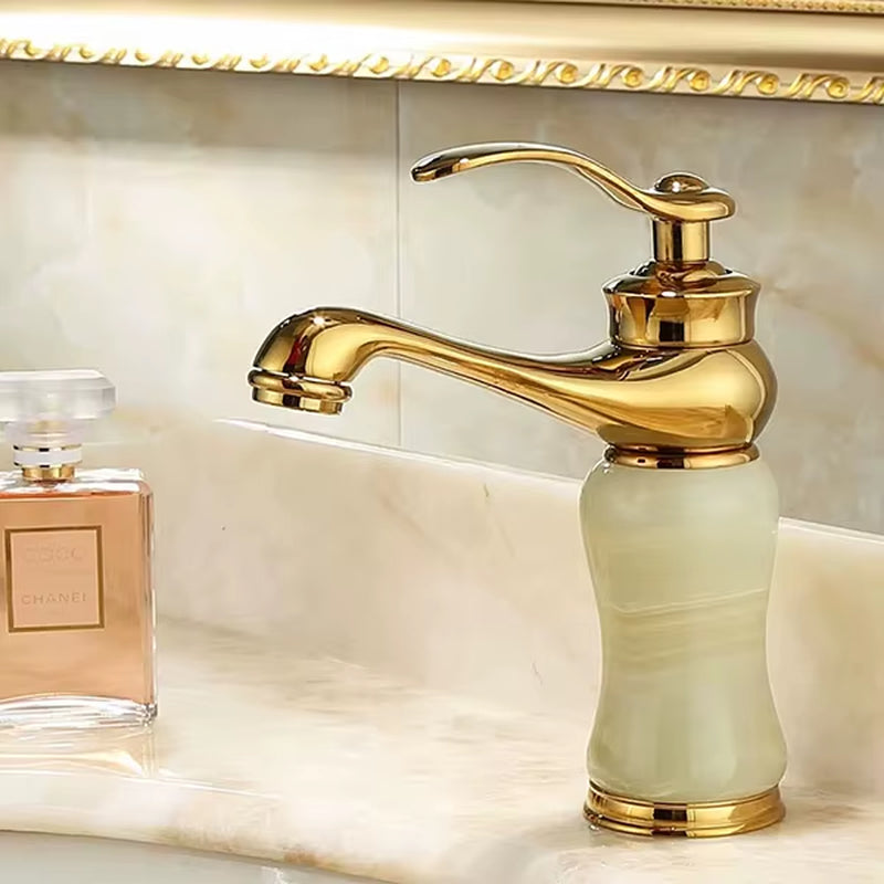 Bathroom Faucet Brass and Jade Faucet Bathroom Basin Faucet Sink Mixer Tap Gold Sink Faucet Bath Basin Sink Faucet
