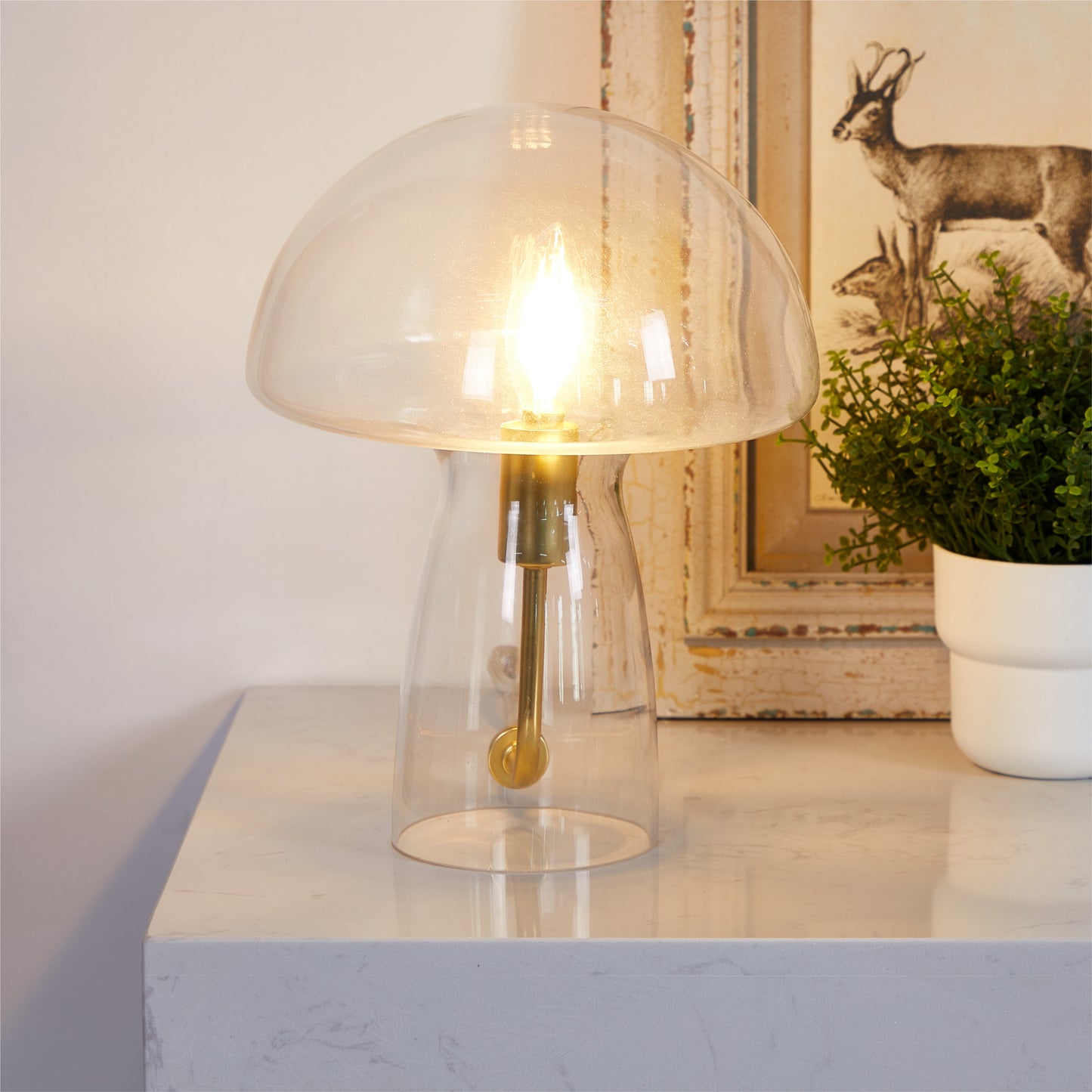 Novelty Glass Mushroom Lamp, Clear, 12" H, Plug-In