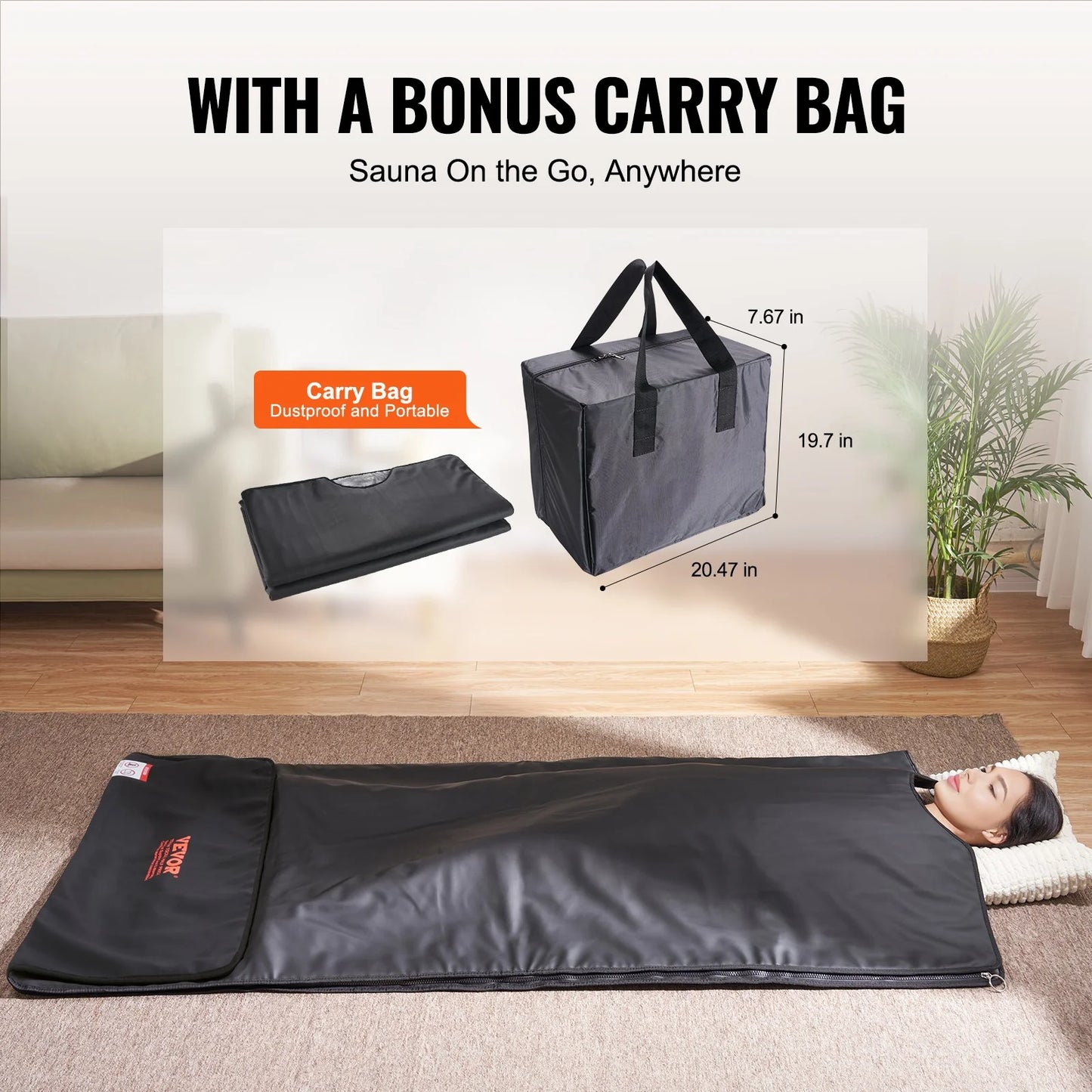 VEVOR Sauna Blanket for Detoxification, Portable Far Infrared Sauna for Home, PU Sauna Bag W/ Therapy Stones & Carbon Fiber Heating, 1-6 Level Adjustable Temp 95-185¨H, 1-60 Minutes Timer, 75 X 35In