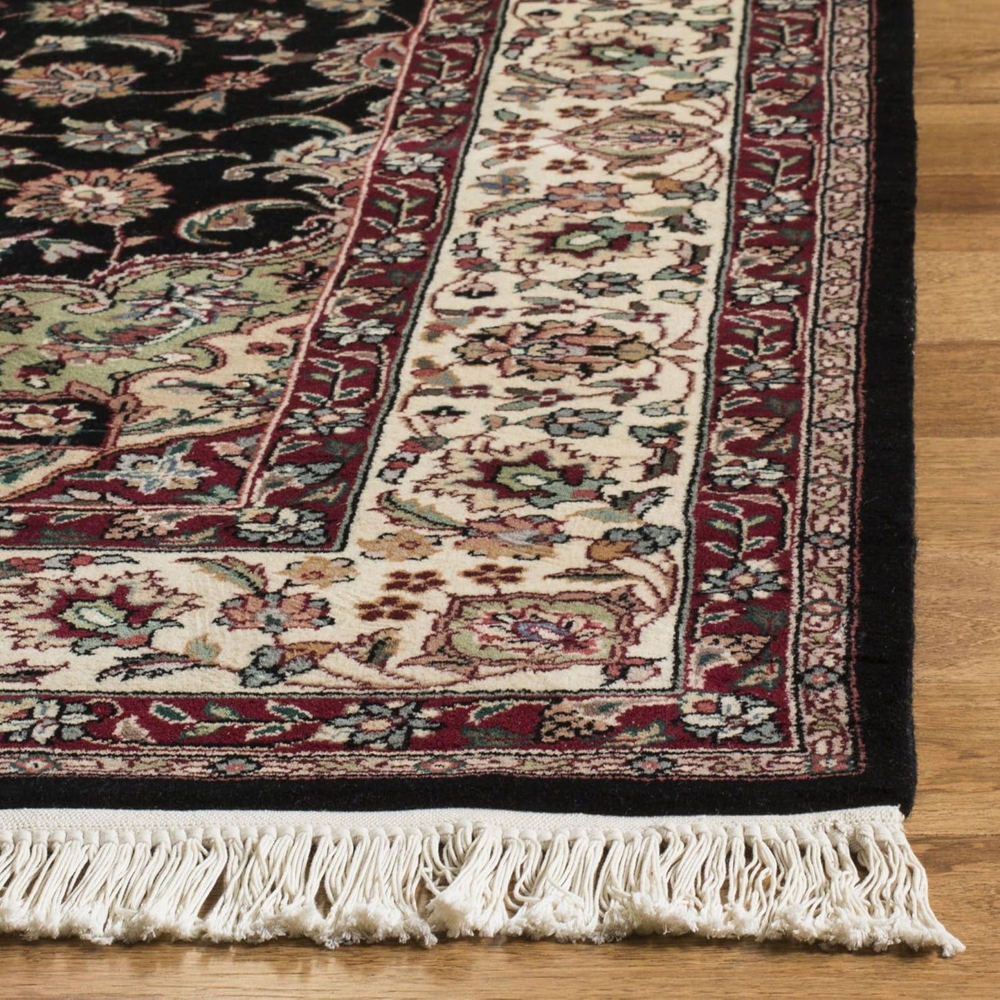Royal Kerman Collection Area Rug - 6' X 9', Black & Ivory, Handmade Traditional Wool, Ideal for High Traffic Areas in Living Room, Bedroom (RK82C)