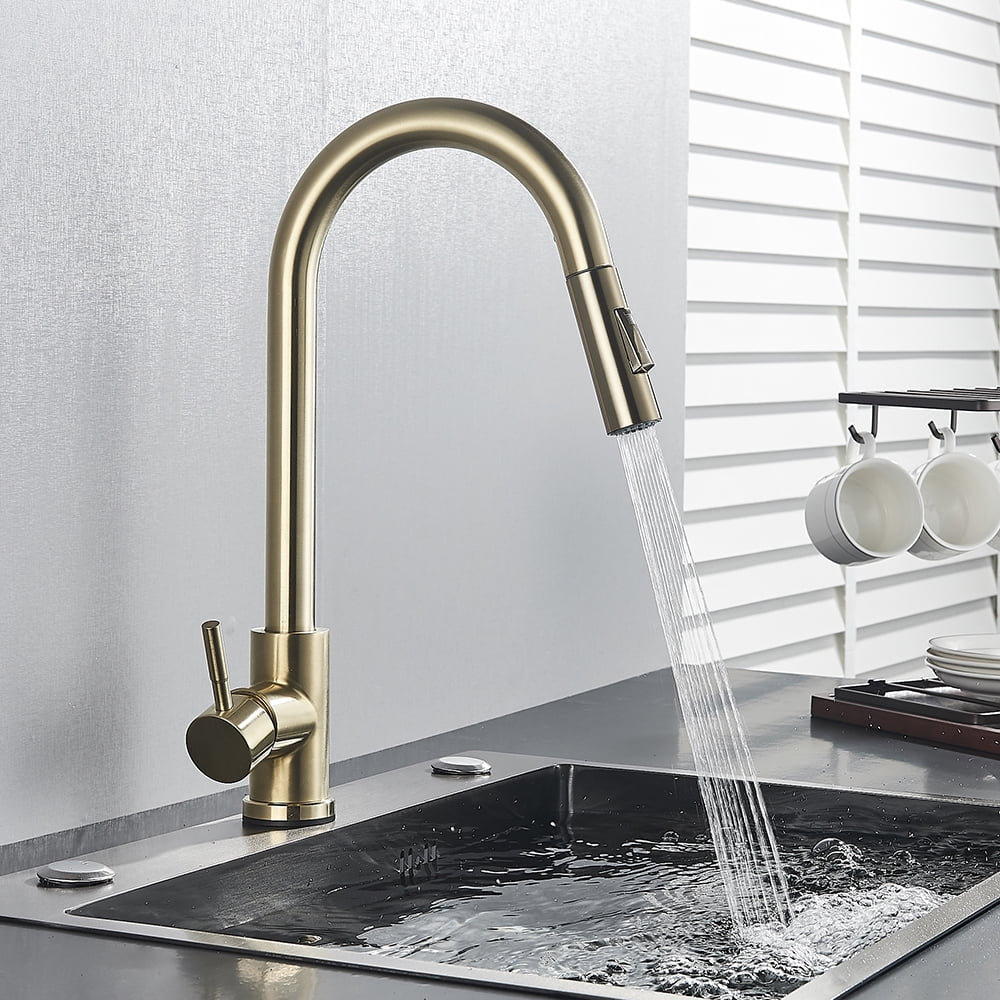 Brushed Gold Kitchen Faucet Sensitive Touch Control Sink Faucet