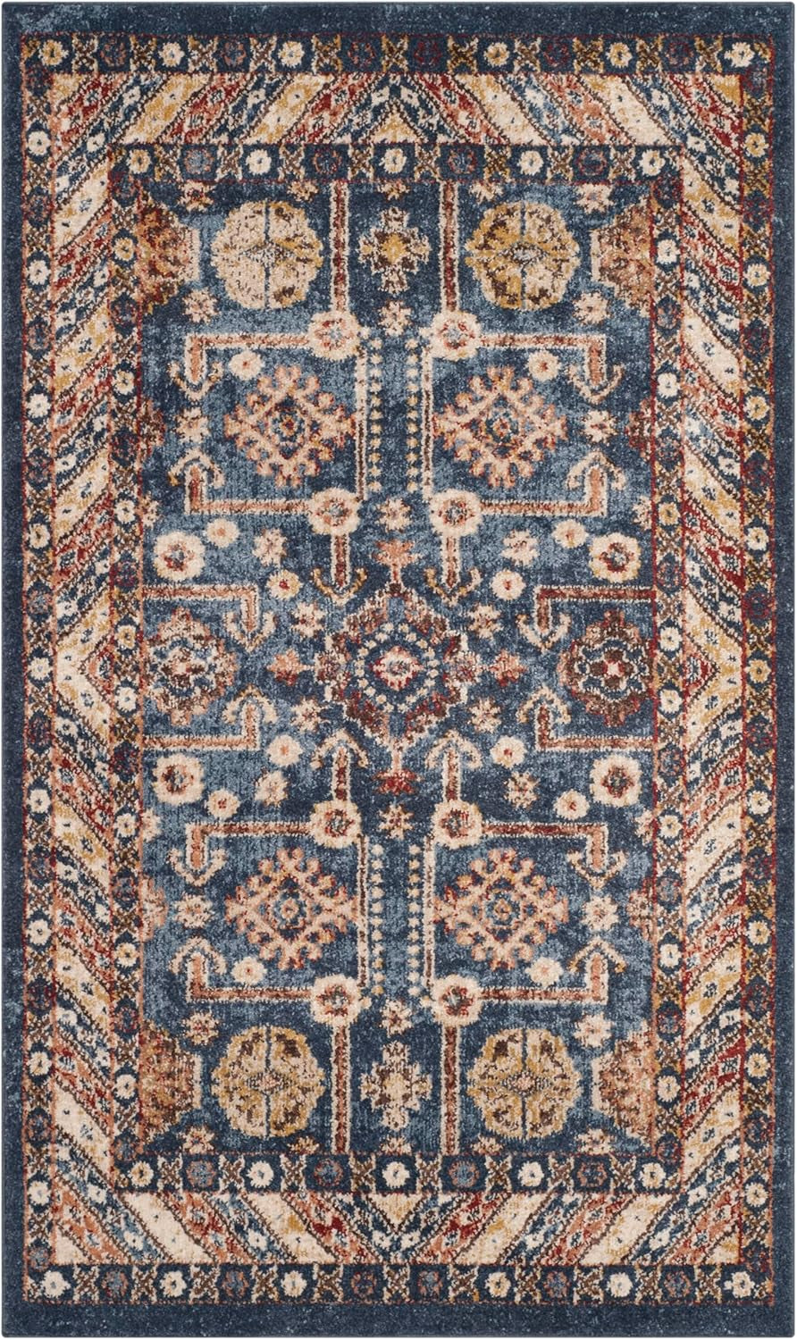 Bijar Collection 2'3" X 4' Royal / Ivory BIJ653B Traditional Oriental Distressed Non-Shedding Living Room Bedroom Accent Rug
