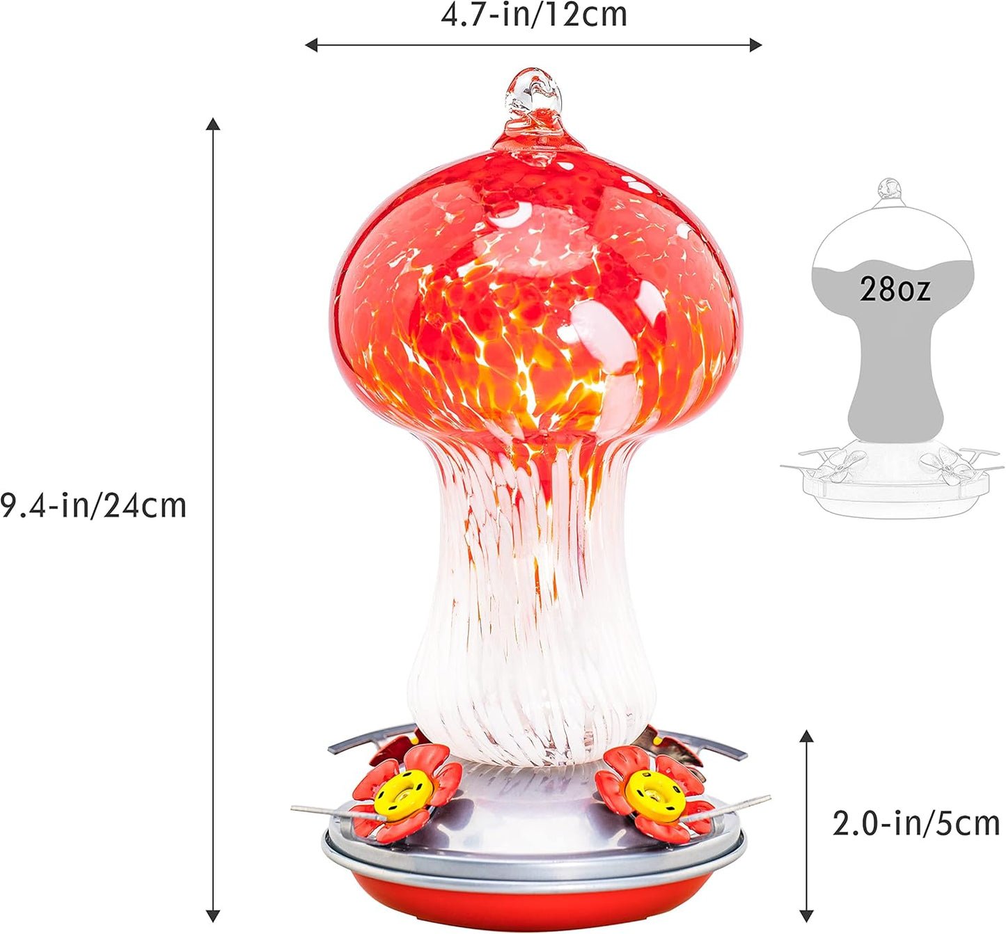 Hummingbird Feeders for Outdoors, 28OZ Hand Blown Glass Hummingbird Feeder for Outside