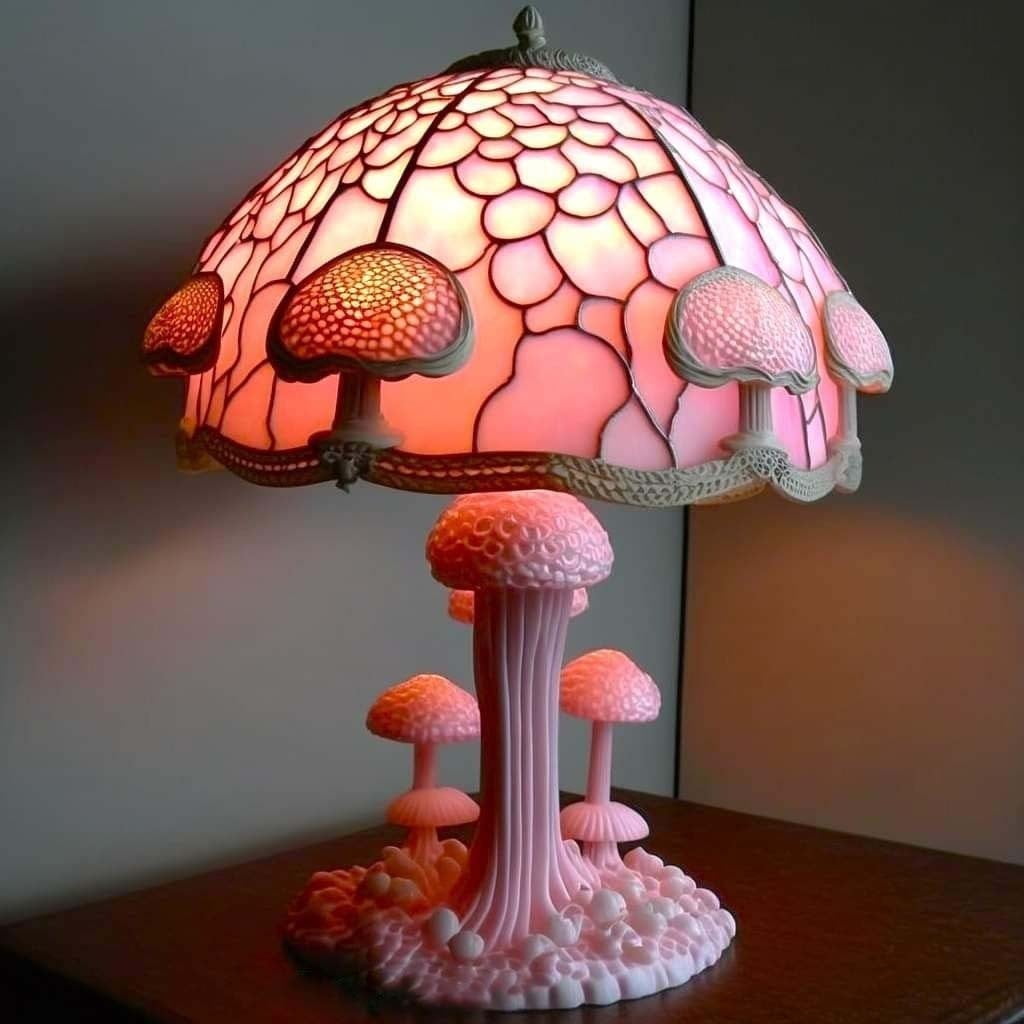 2" Retro Mushroom Stainless Steel Table Lamp with Stained Glass Shade