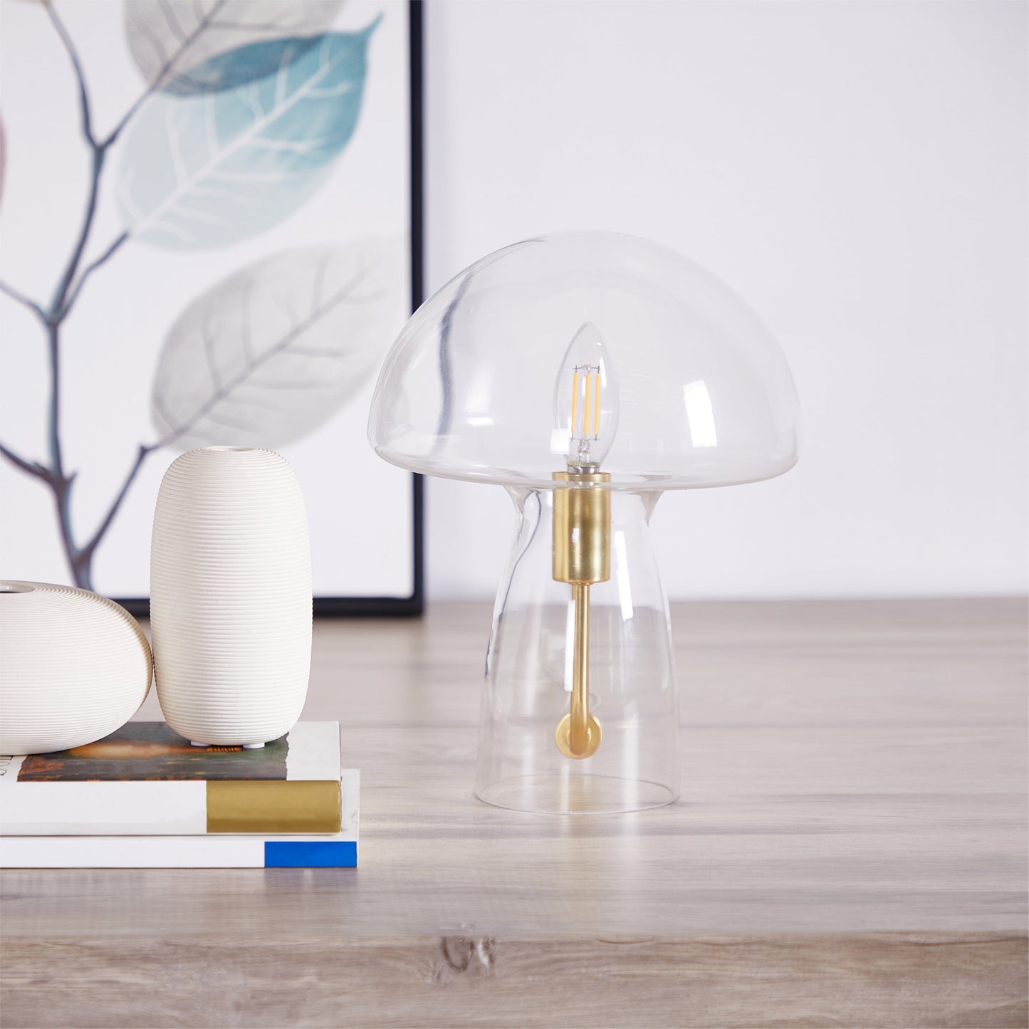 Novelty Glass Mushroom Lamp, Clear, 12" H, Plug-In