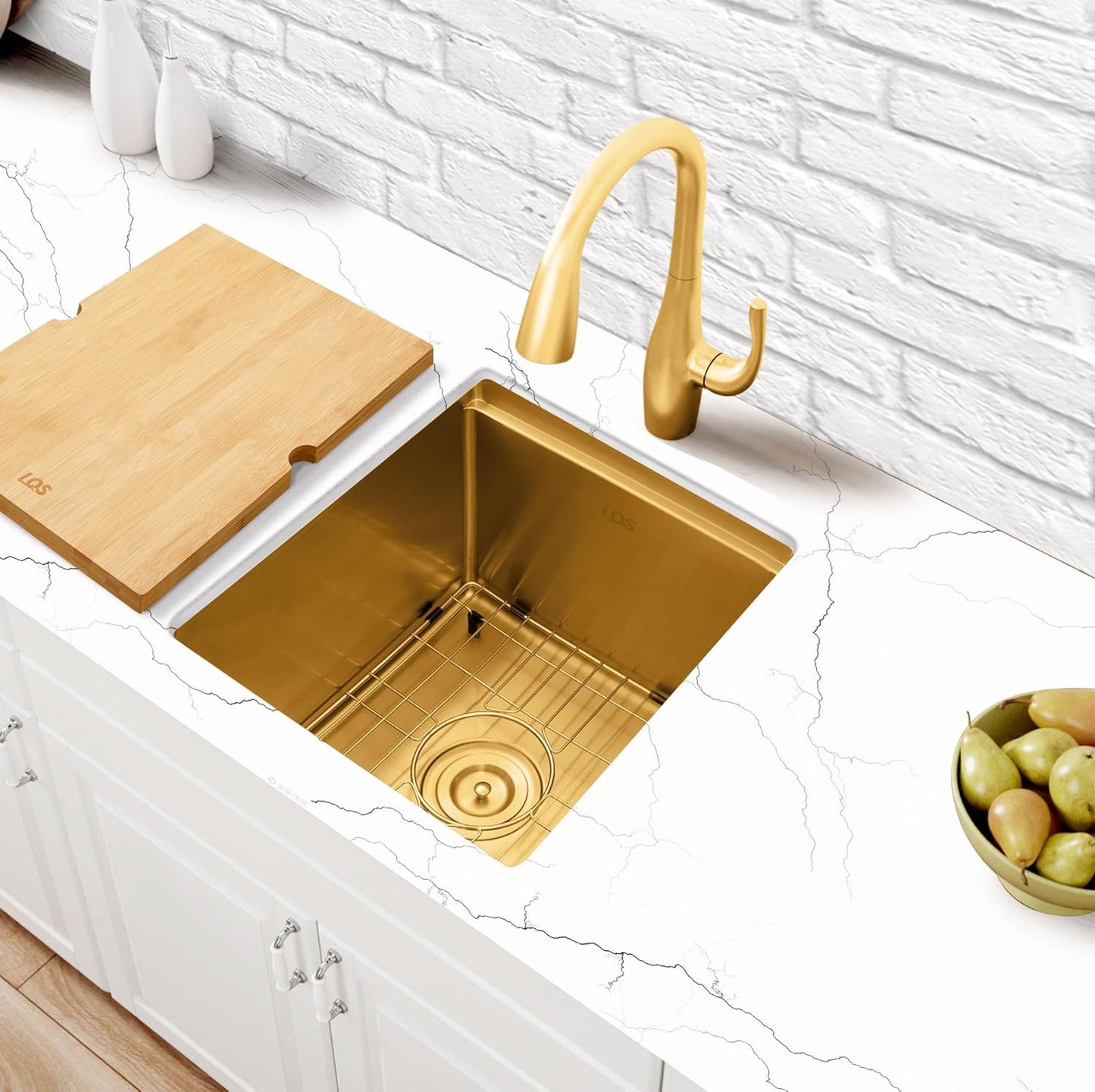 Gold Bar Sink Undermount, 15" X 17" Stainless Steel Bar Prep RV Sink, 16 Gauge Workstation Sinks, Small Single Bowl Kitchen Sinks with Cutting Board and Accessories