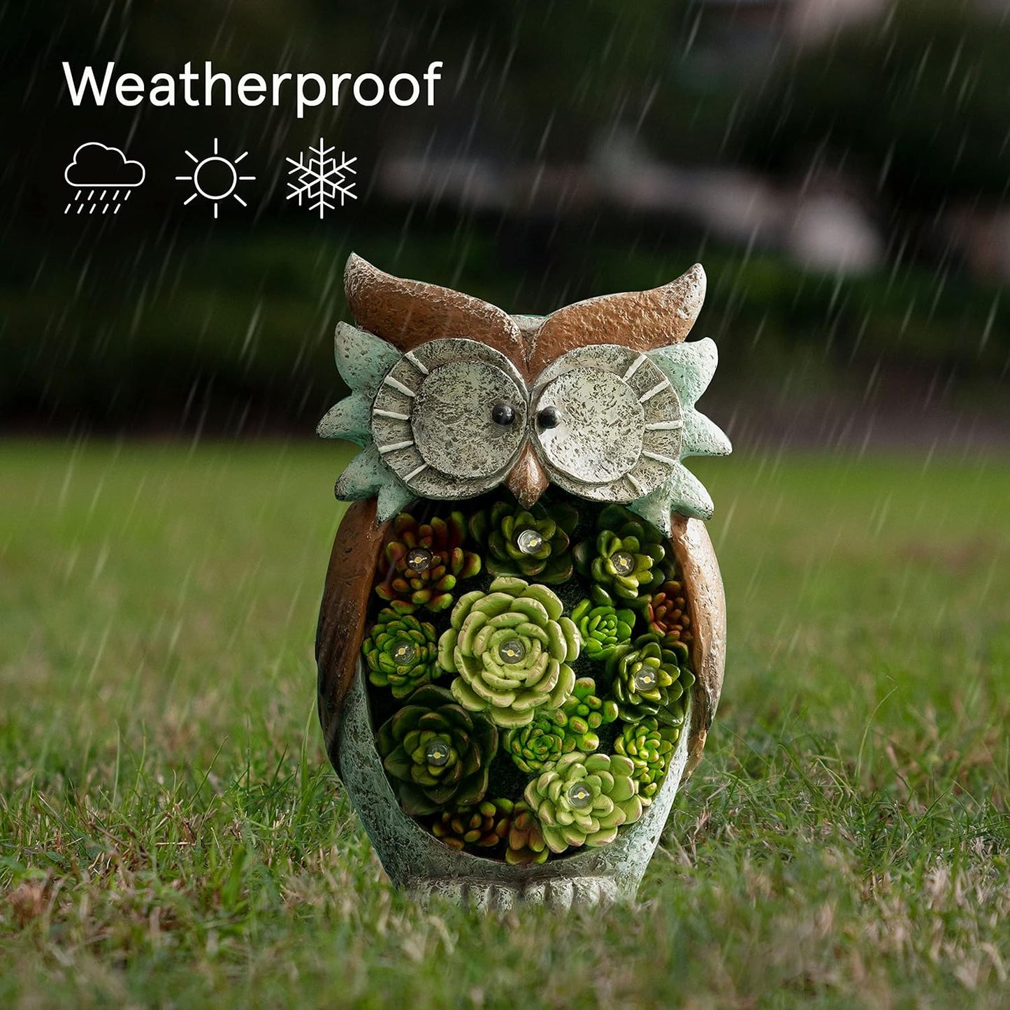 Owl Garden Statue Garden Decor with Solar LED Lights for Yard Patio, Owl Gifts for Owl Lovers, Outdoor Decorations Lawn Ornaments Animal Figurine, 10.5 X 6 Inch