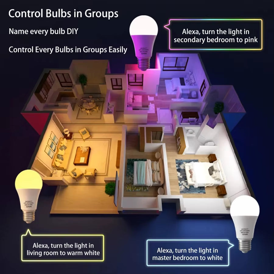 Tuya Wifi Bluetooth E27 Smart Bulb RGBCW 100-240V 15W LED