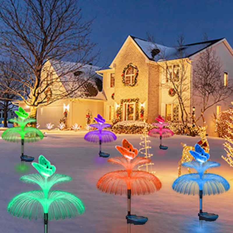 Solar Garden Lights Outdoor Double Layer Jellyfish and Butterfly Lights Waterproof Lawn Patio Landscape Decor Lamp 1/2/4/6 Pcs