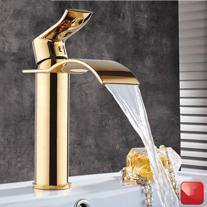 Basin Faucet Gold and White Waterfall Faucet Brass Bathroom Faucet Bathroom Basin Faucet Mixer Tap Hot and Cold Sink Faucet