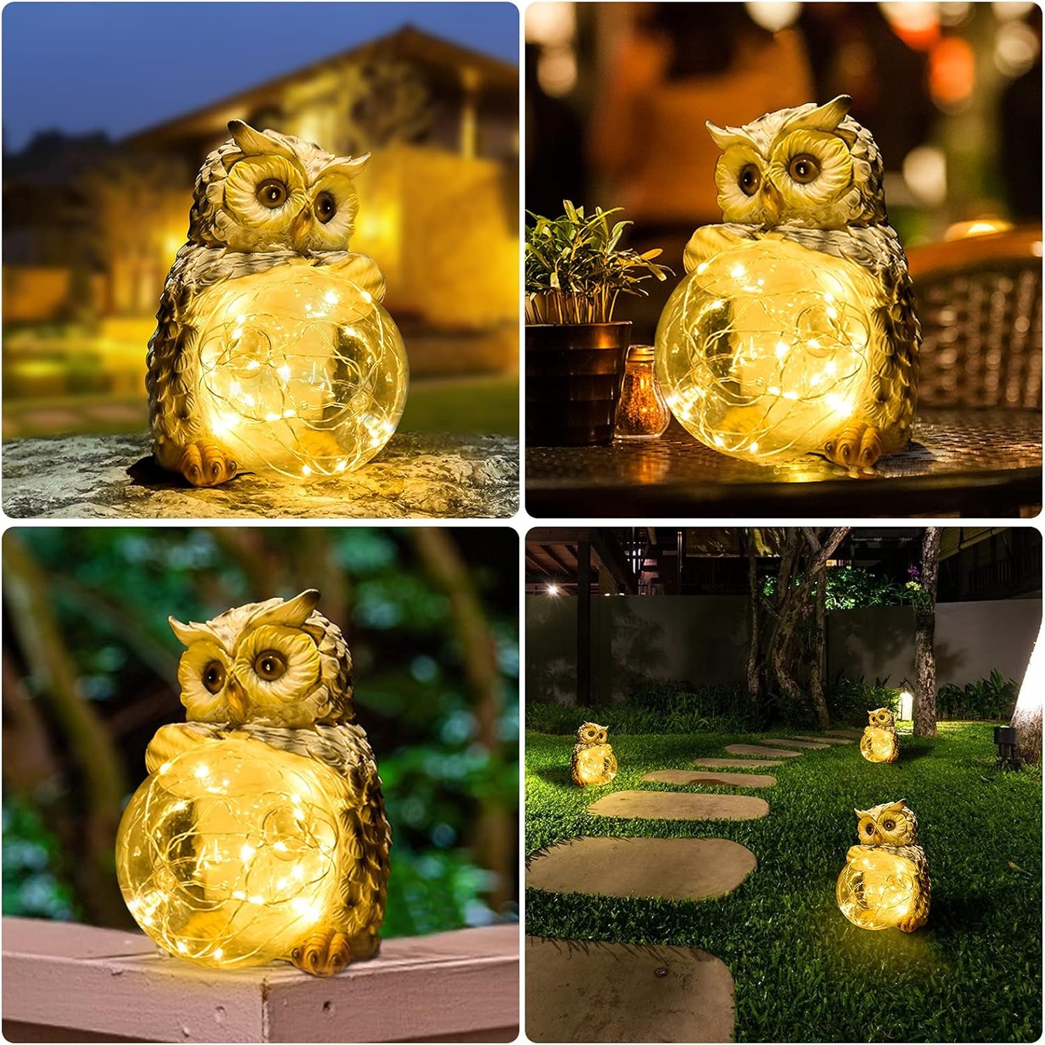EUOTEO  Owl Garden Lights Handcrafted LED Solar Decorative Lights Perfect Garden Statue for Patios, Pools, Yard, Waterproof, Design with Longer, Brighter Charge & Smart Light Sensors