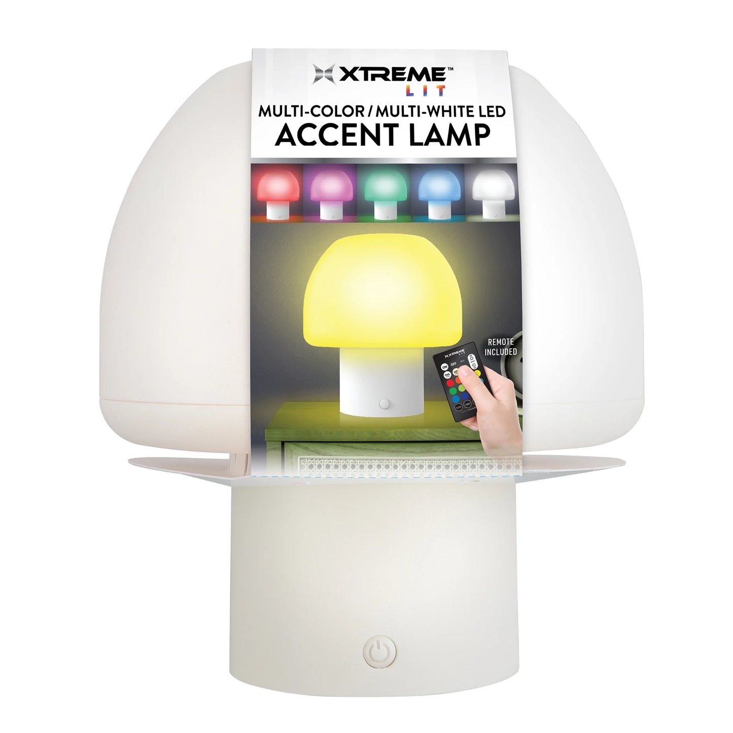 Lit New Multi-Color Multi-White LED Accent Mushroom Lamp with White Base, Remote Control