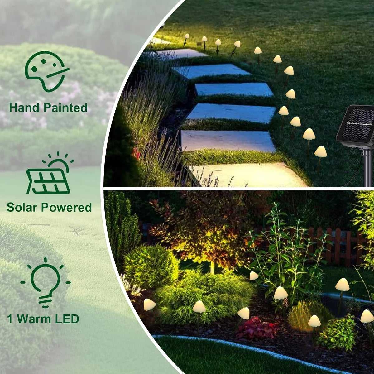 Mushroom Solar Lights, 8 Modes 12 LED Outdoor Waterproof Solar Garden Lights, Warm White Mushroom Solar Lights Landscape Pathway Lights