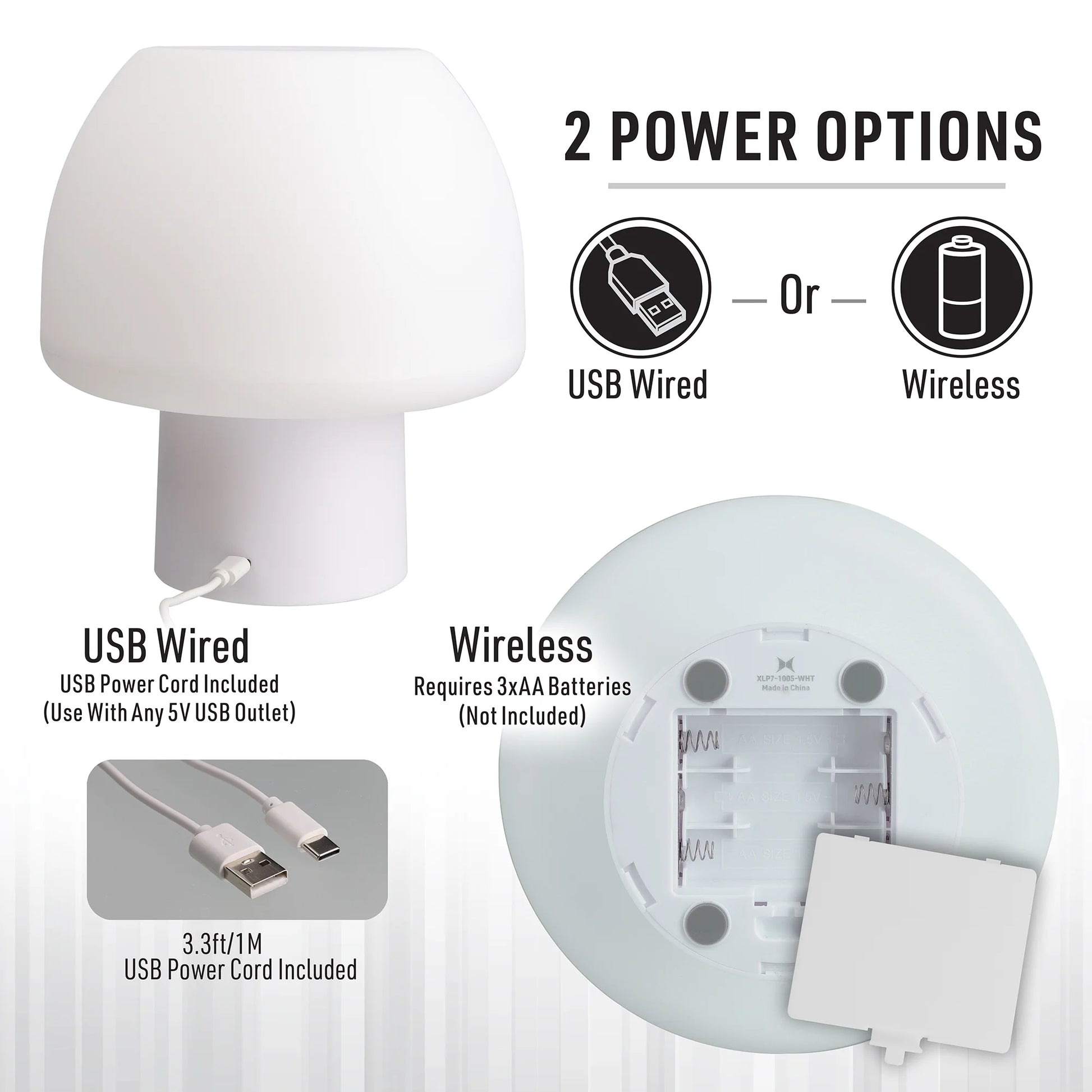 Lit New Multi-Color Multi-White LED Accent Mushroom Lamp with White Base, Remote Control