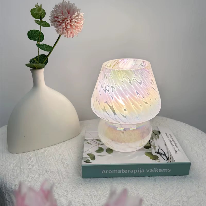 Colorful Flower Dot Glass Mushroom Lamp, American Retro Decorative Desk Lamp