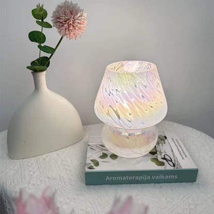 Colorful Flower Dot Glass Mushroom Lamp, American Retro Decorative Desk Lamp