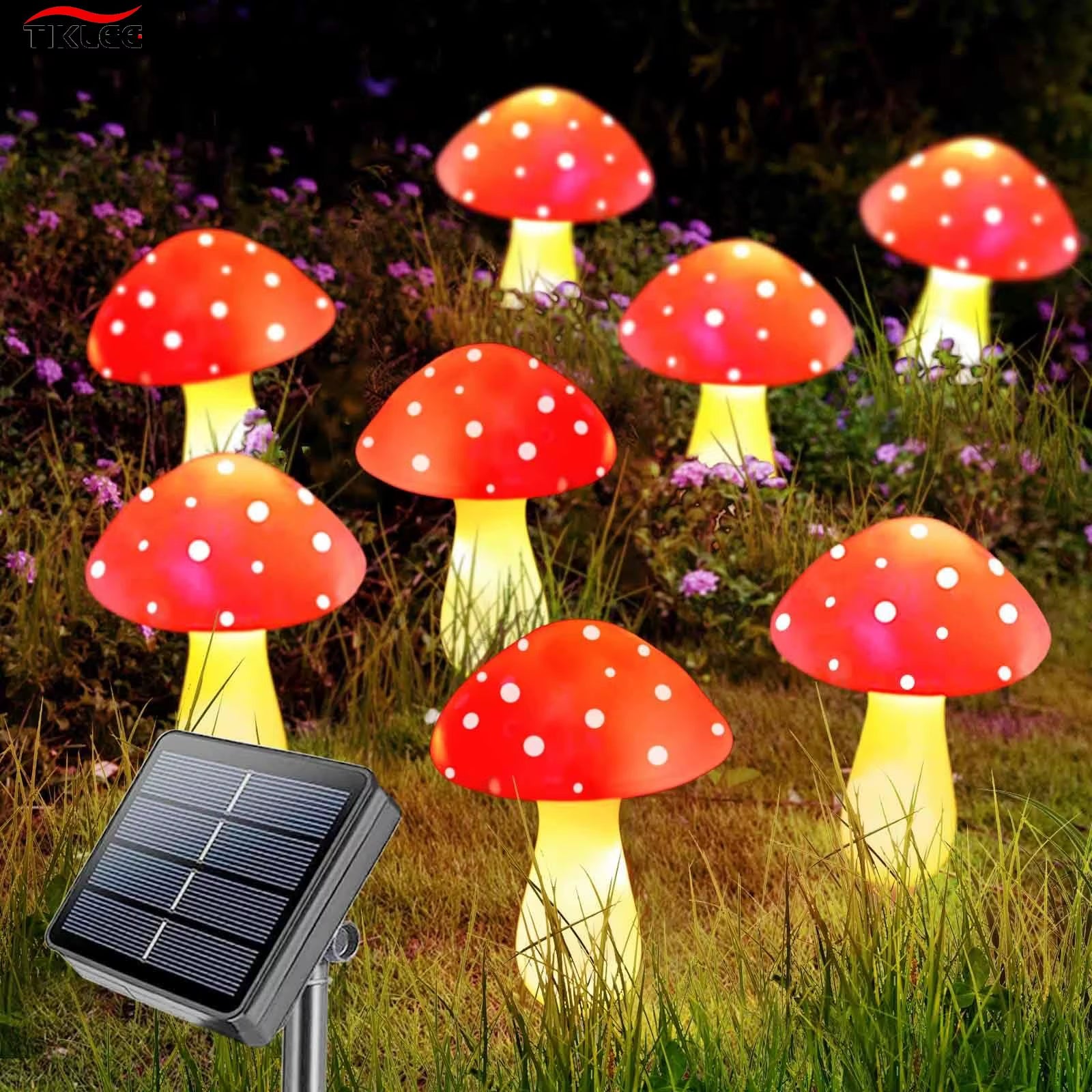 8Pcs Red LED Solar Mushroom Light Outdoor Garden Decor Waterproof Fairy Light Solar String Light Pathway Lawn Lamp Garden Light