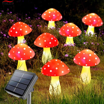 8Pcs Red LED Solar Mushroom Light Outdoor Garden Decor Waterproof Fairy Light Solar String Light Pathway Lawn Lamp Garden Light