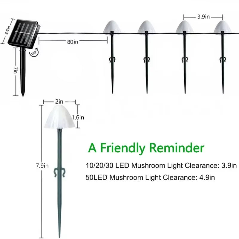 Solar Mushroom String Lights 8 Modes LED Fairy Light Outdoor IP65 Waterproof Lawn Lights Smart Photosensitive Landscape Light