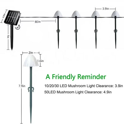 Solar Mushroom String Lights 8 Modes LED Fairy Light Outdoor IP65 Waterproof Lawn Lights Smart Photosensitive Landscape Light