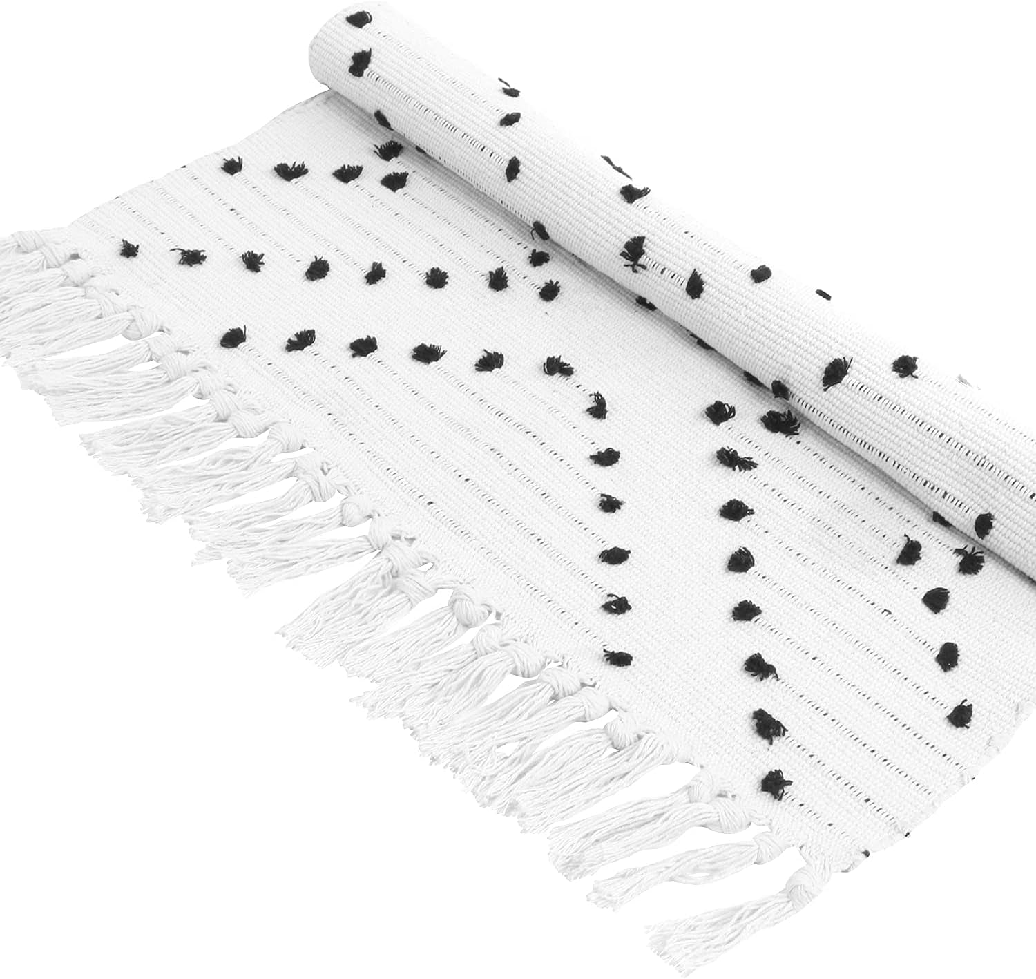 Boho Bathroom Rug 2'X 3' , Cotton Woven Washable Small Area Rugs with Tassels,Black and White Kitchen Rug Moroccan Tribal Throw Carpet Bath Mat Front Door for Living Room Kitchen Bedroom
