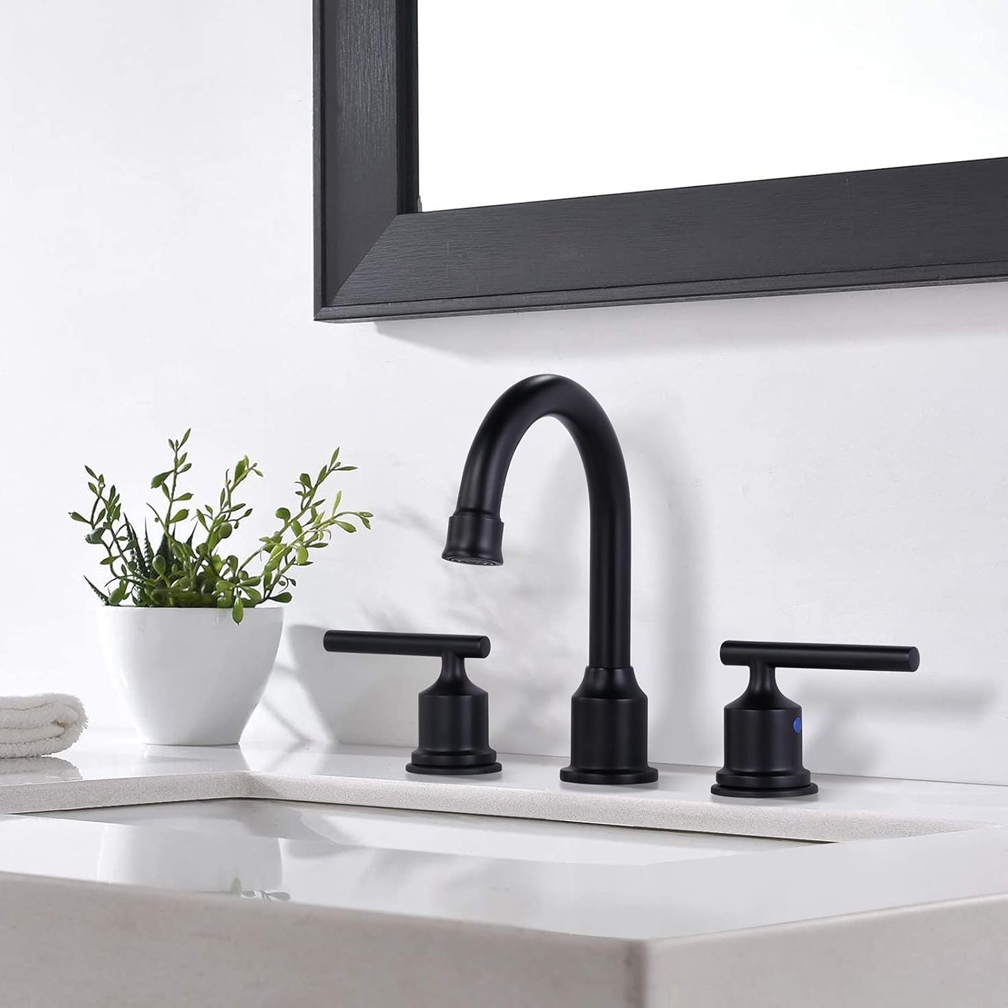 2 Handle Bathroom Faucet Matte Black Bathroom Sink Faucet Widespread Faucet with Pop up Drain Brass Bathroom Faucet 3 Hole Vanity Faucet 8 Inch Basin Faucet