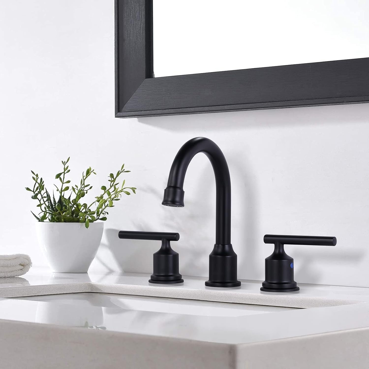 2 Handle Bathroom Faucet Matte Black Bathroom Sink Faucet Widespread Faucet with Pop up Drain Brass Bathroom Faucet 3 Hole Vanity Faucet 8 Inch Basin Faucet