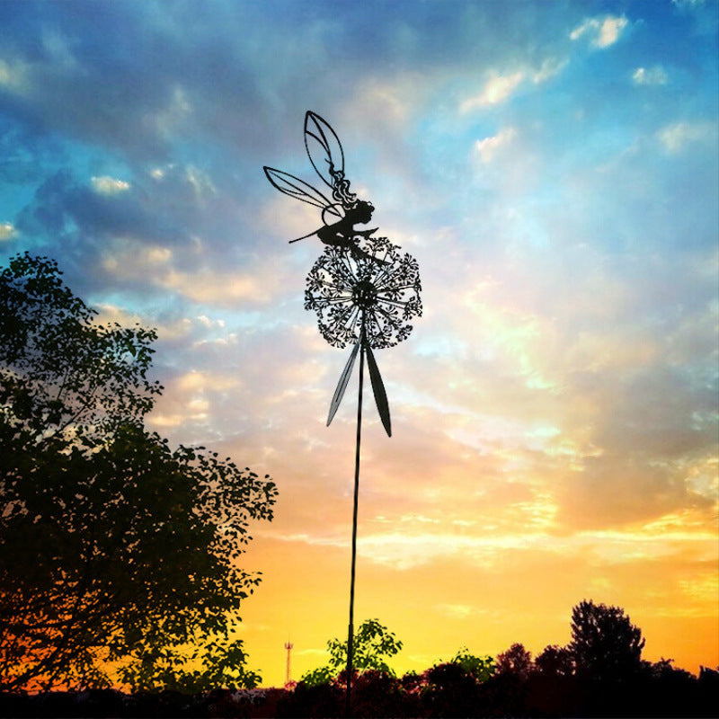 FARCENT Dandelion Magical Fairy Steel Wire Statue Garden Decorative Crafts