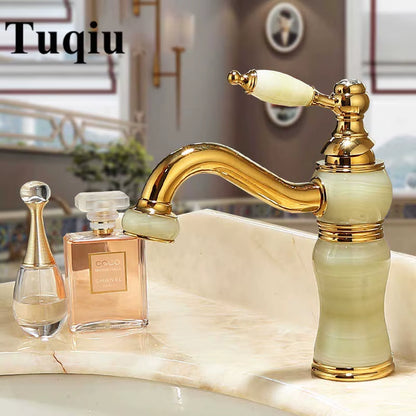 Bathroom Faucet Brass and Jade Faucet Bathroom Basin Faucet Sink Mixer Tap Gold Sink Faucet Bath Basin Sink Faucet