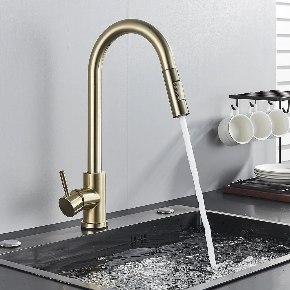 Brushed Gold Kitchen Faucet  Sensitive Touch Control Sink Faucet