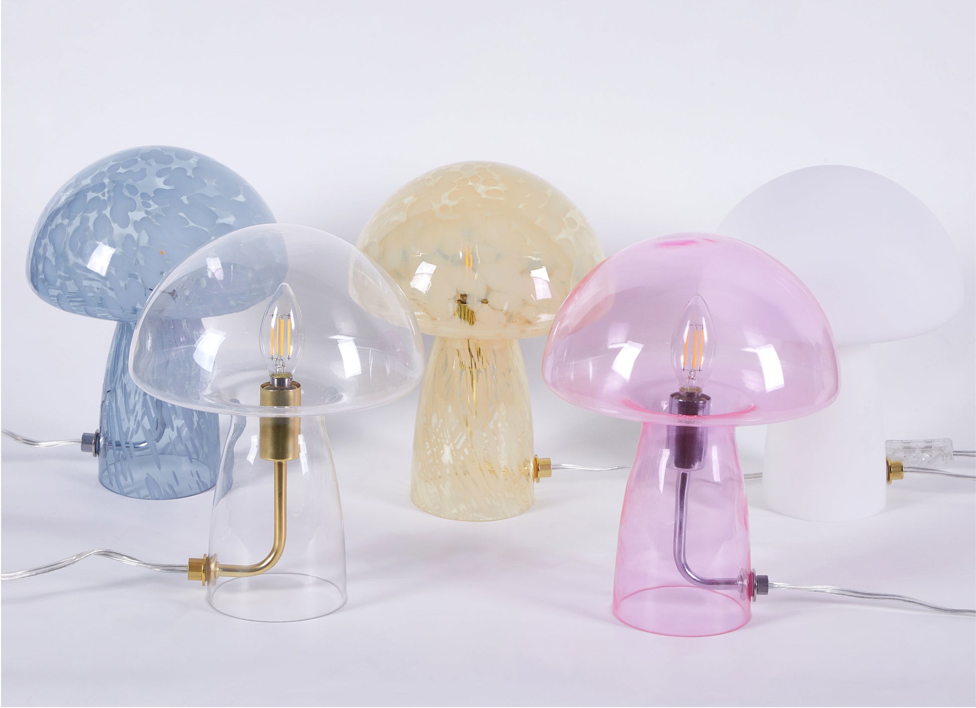 Novelty Glass Mushroom Lamp, Off-White Matte, 12" H, Plug-In