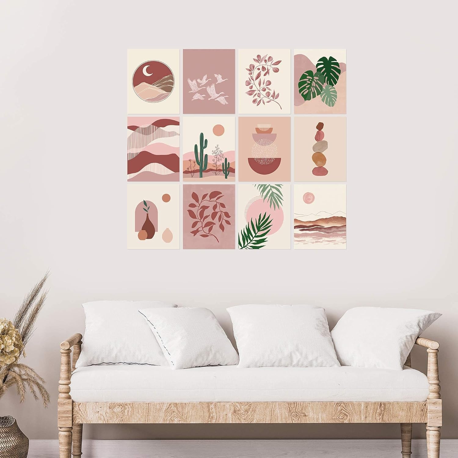 Boho Wall Art Prints Southwestern Art Wall Decor 8X10 12 Set, Neutral Aesthetic Wall Collage Kit, Modern Wall Art Desert Bedroom Posters,