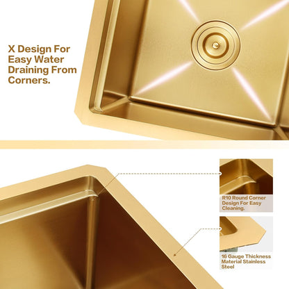 Gold Bar Sink Undermount, 15" X 17" Stainless Steel Bar Prep RV Sink, 16 Gauge Workstation Sinks, Small Single Bowl Kitchen Sinks with Cutting Board and Accessories