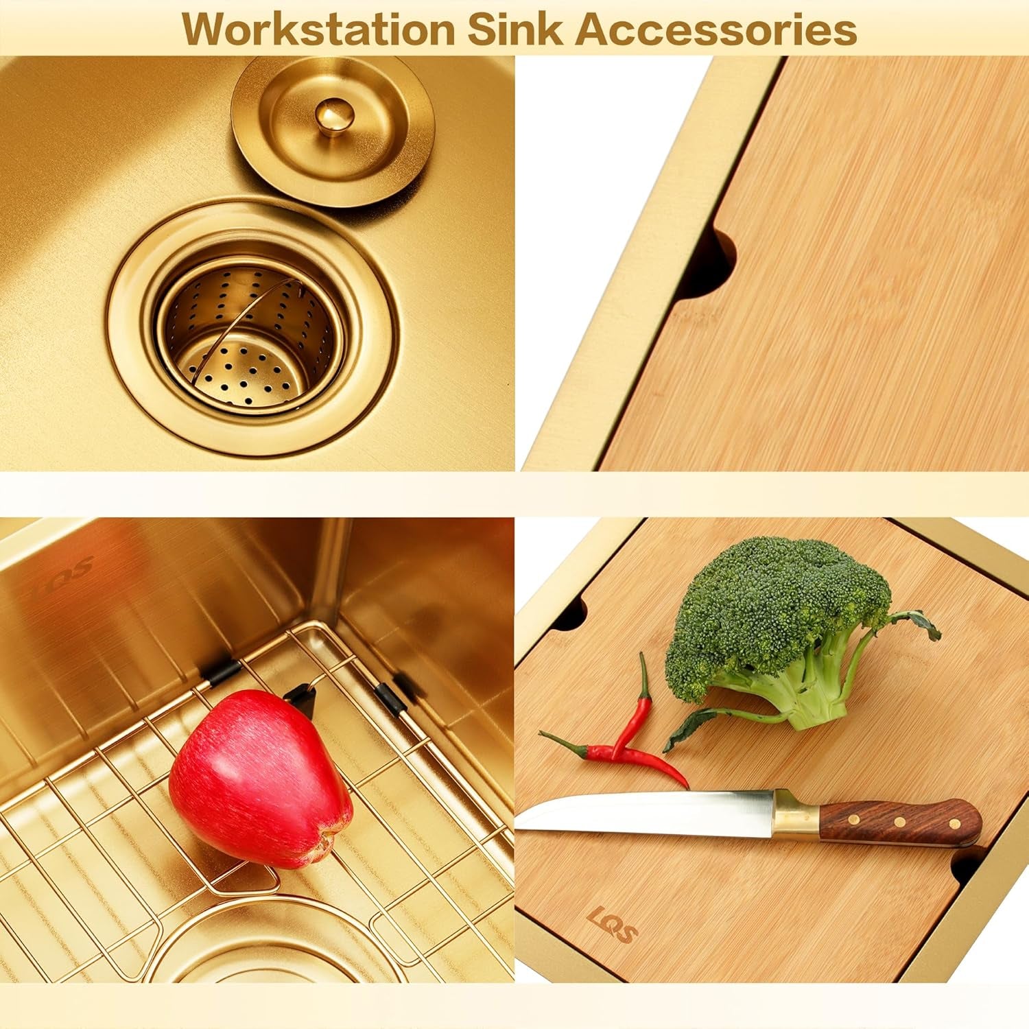 Gold Bar Sink Undermount, 15" X 17" Stainless Steel Bar Prep RV Sink, 16 Gauge Workstation Sinks, Small Single Bowl Kitchen Sinks with Cutting Board and Accessories