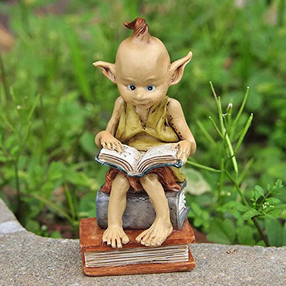 Miniature Fairy Garden and Terrarium Statue, Garden Pixie Elf Reading Book