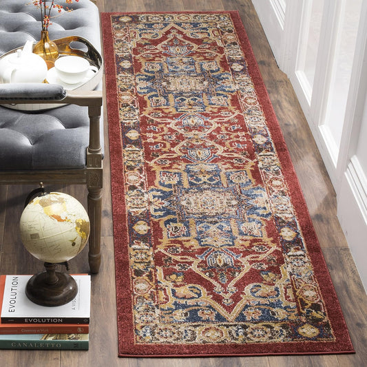 Bijar Collection 2'3" X 6' Red / Royal BIJ605R Traditional Oriental Distressed Non-Shedding Living Room Entryway Foyer Hallway Bedroom Runner Rug