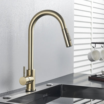 Brushed Gold Kitchen Faucet  Sensitive Touch Control Sink Faucet