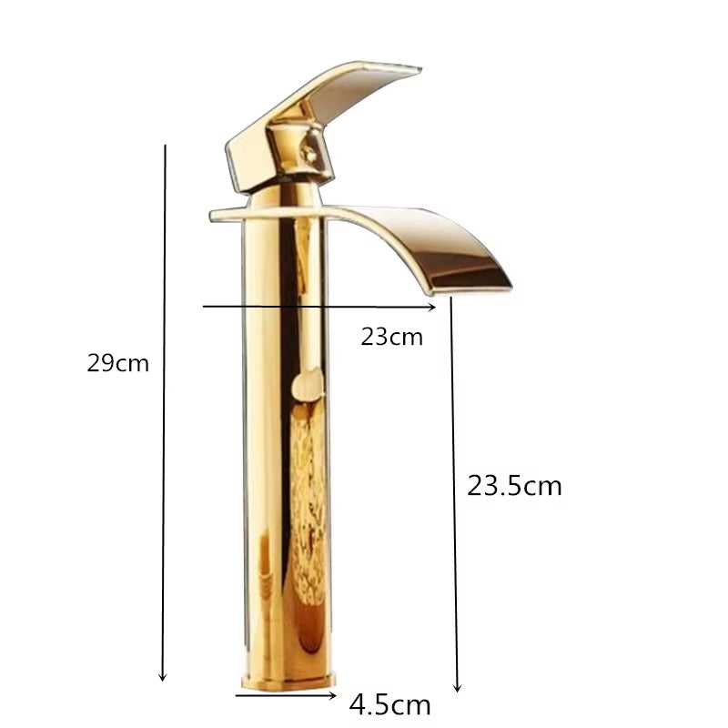 Basin Faucet Gold and White Waterfall Faucet Brass Bathroom Faucet Bathroom Basin Faucet Mixer Tap Hot and Cold Sink Faucet