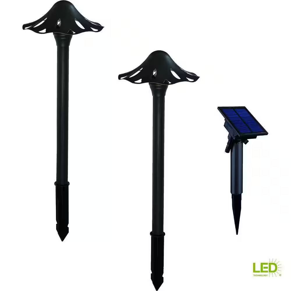Solar Oil Rubbed Bronze Outdoor Integrated LED Mushroom Landscape Path Light with Remote Solar Panel (2-Pack)