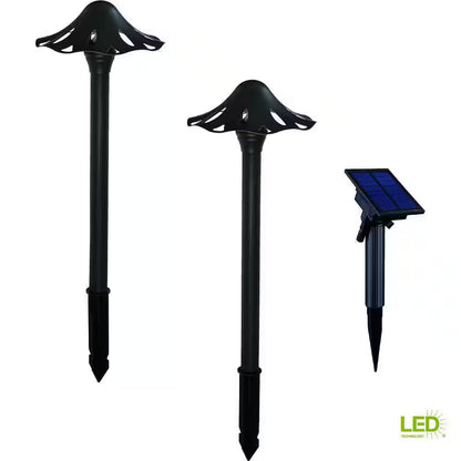 Solar Oil Rubbed Bronze Outdoor Integrated LED Mushroom Landscape Path Light with Remote Solar Panel (2-Pack)