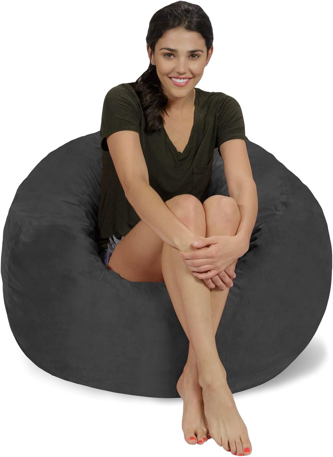 Memory Foam Bean Bag Chair, 3-Feet, Charcoal Micro Suede