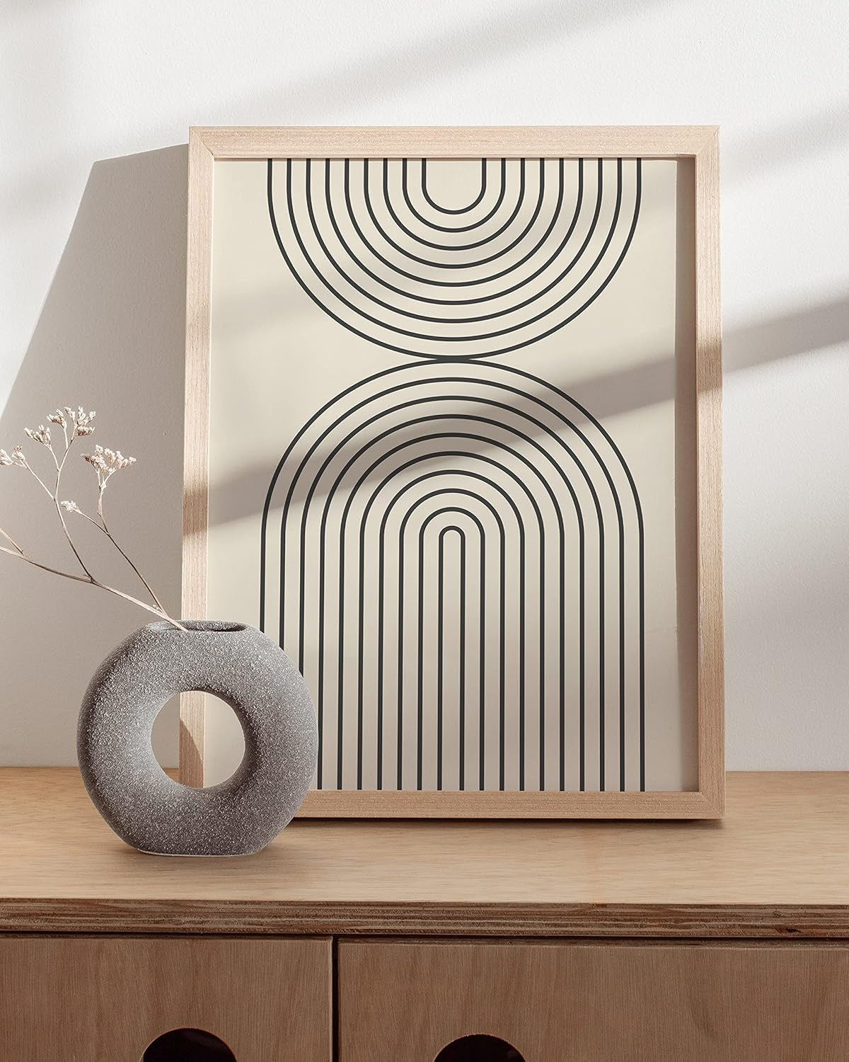 Boho Wall Art Framed - Boho Art, Geometric Print Art, Geometric Wall Art Decor (Beige Framed 12X16)