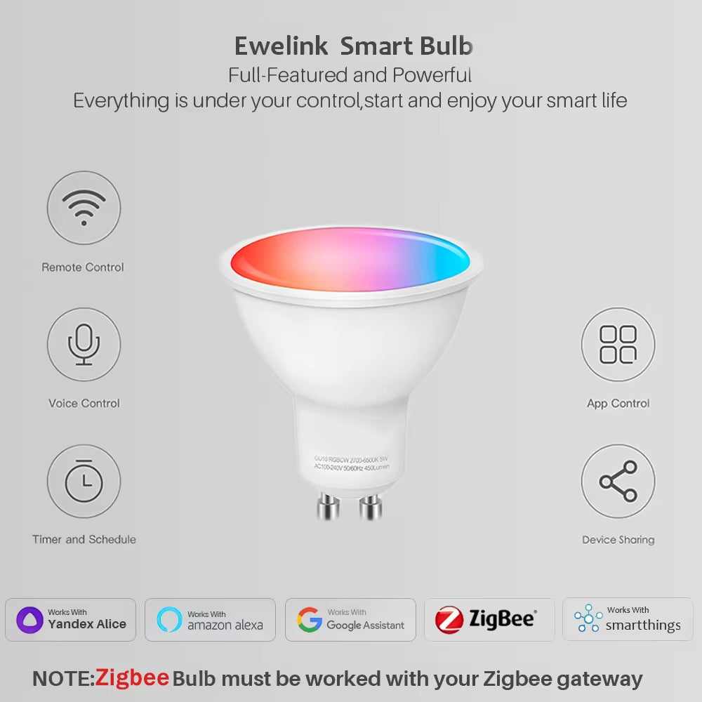 Ewelink GU10 Zigbee LED Bulbs Wifi Smart LED Lamp RGB CW WW LED Light Bulb Works with Alexa Google Yandex Smartthings