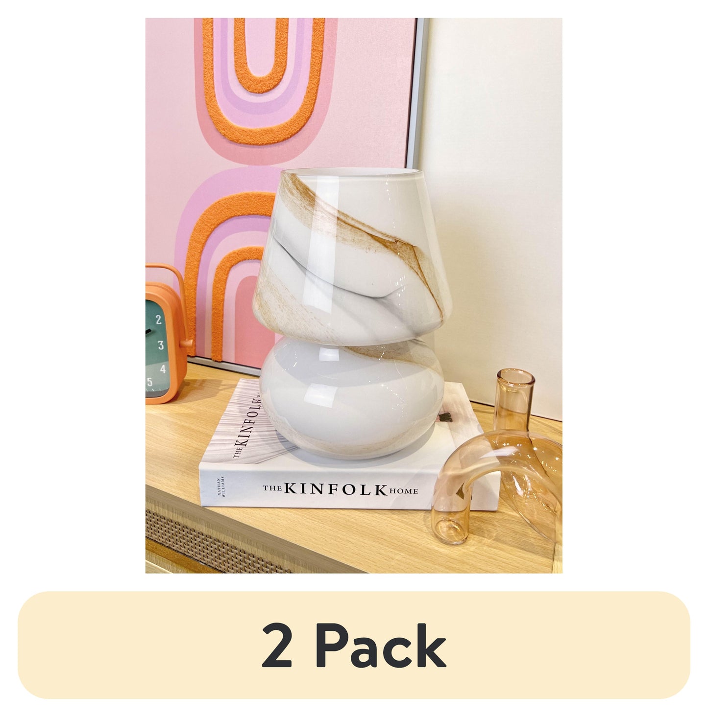 (2 Pack)  Brown Marble Glass Mushroom Lamp, 10" H X 7.5" W, Plug In