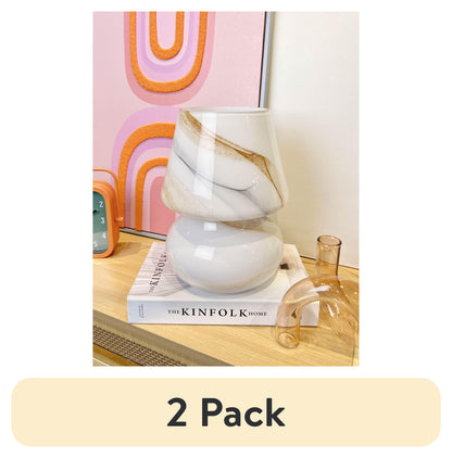(2 Pack)  Brown Marble Glass Mushroom Lamp, 10" H X 7.5" W, Plug In
