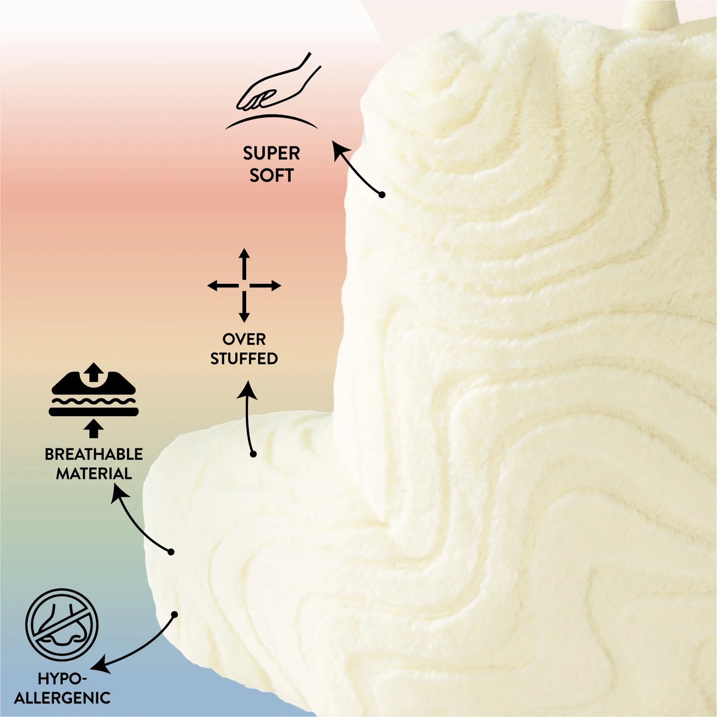 32" X 10" X 16" Cream Groovy Backrest Bed Pillow