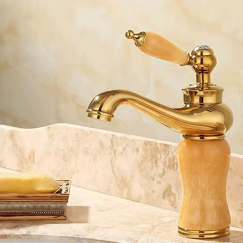 Bathroom Faucet Brass and Jade Faucet Bathroom Basin Faucet Sink Mixer Tap Gold Sink Faucet Bath Basin Sink Faucet