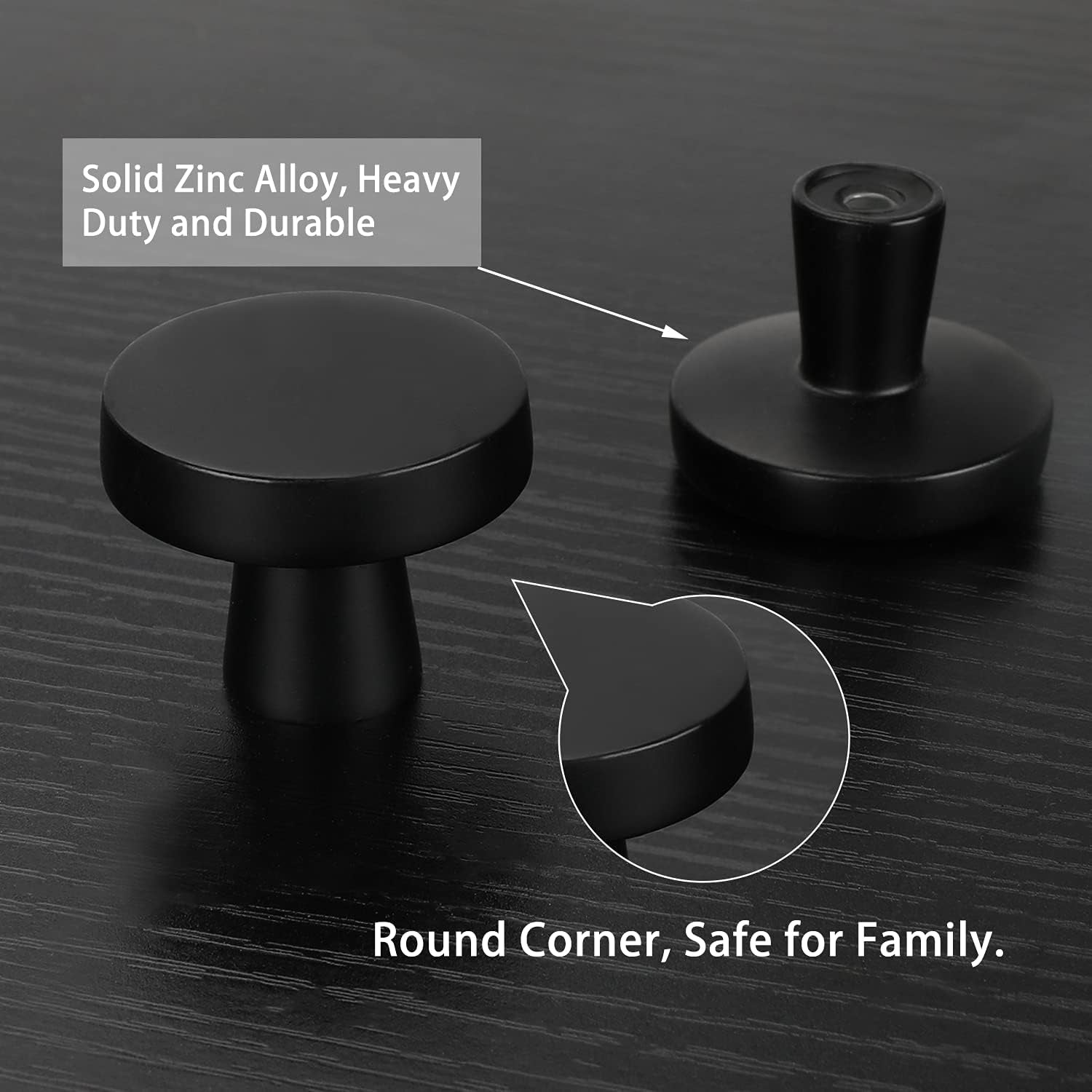 10 Pack Black Cabinet Knobs round Matte Kitchen Handles Zinc Alloy Metal Hardware for Dresser Drawer Desk Cupboard